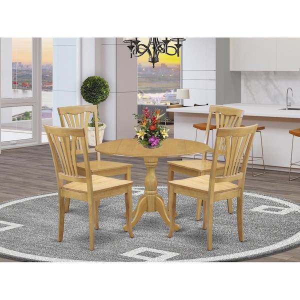 East West Furniture 5 Piece Dublin Dining Room Table Set - Oak DMAV5-OAK-W - main